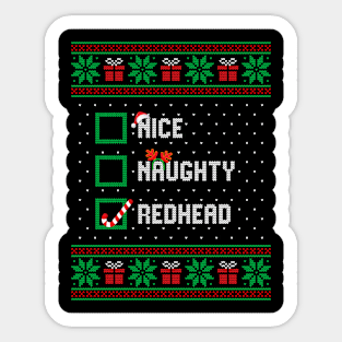 Nice Naughty Redhead Funny Christmas List Santa Hat Xmas Sticker